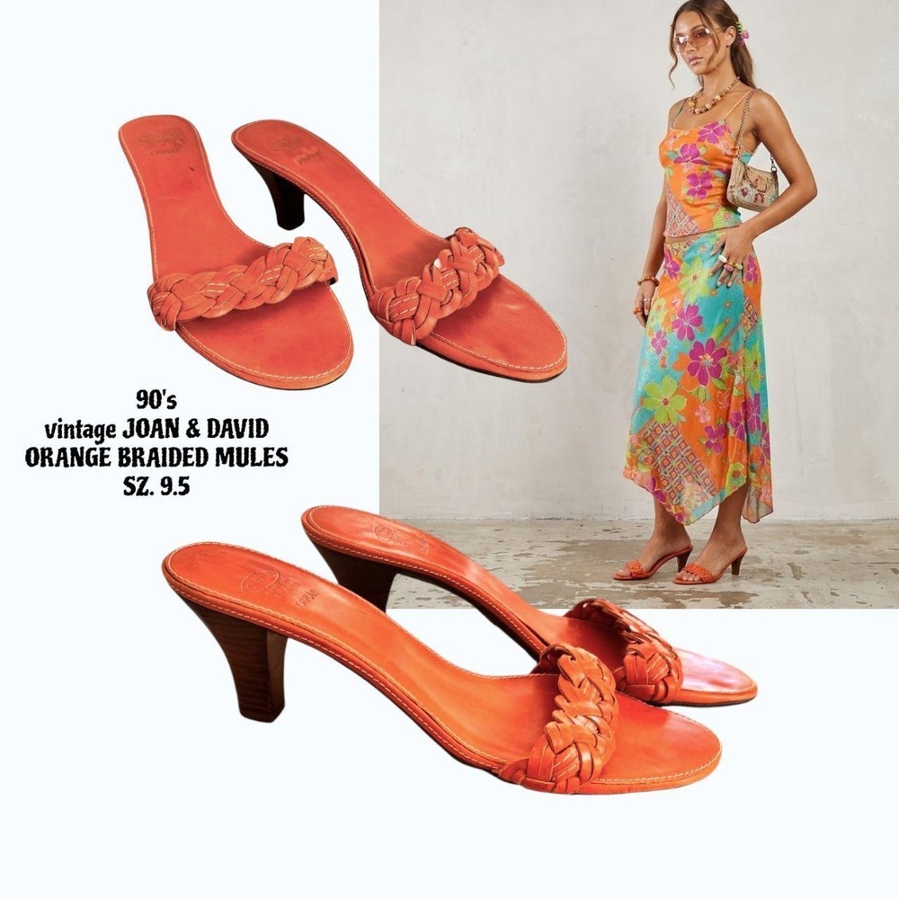 VTG 90s Joan & David Orange Braided Leather Mules 9.5